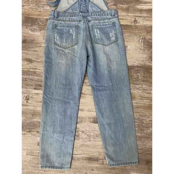 Sadie & Sage Distressed Overalls Cropped Light Wash Women’s Size Small - Picture 7 of 8
